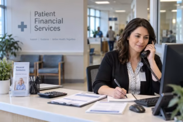 Patient Financial Services representative assisting a caller with hospital billing and financial support.