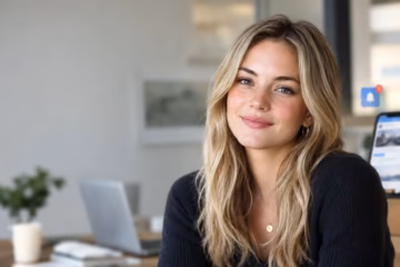 Kaci Wiskow smiling in a modern home office during a recent personal update.